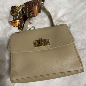 Tan Minibag with Silk Scarf